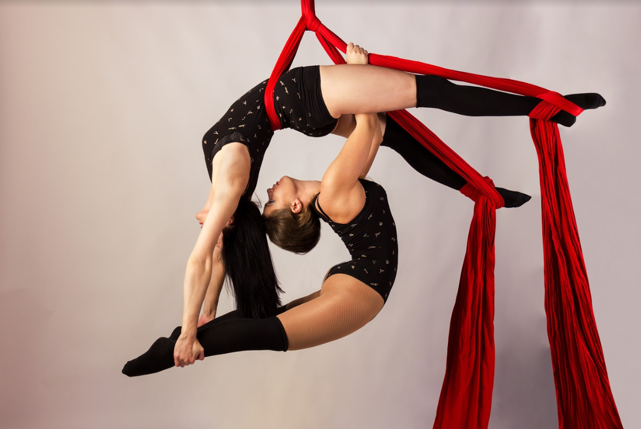 Aerial Silks Doubles Pose with balay and backbend