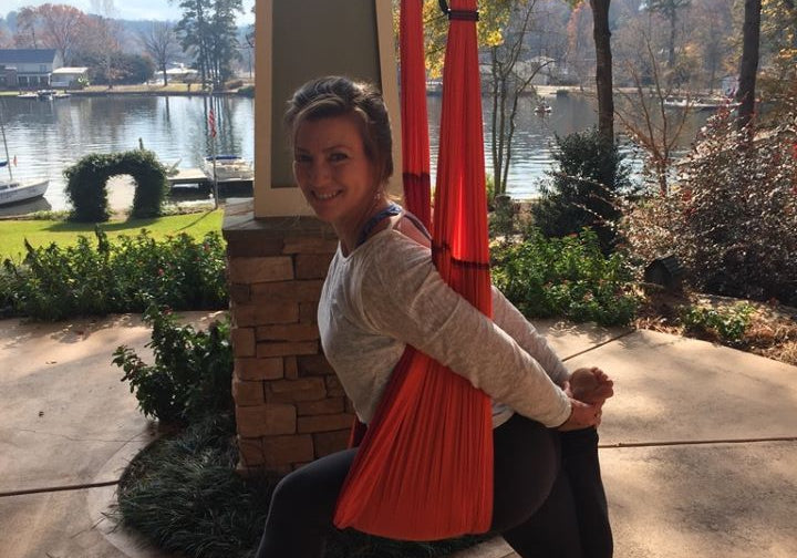 Sonya Cousino in Orange Yoga Hammock