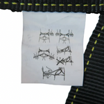 Close up of instruction tag on the bungee harness. 