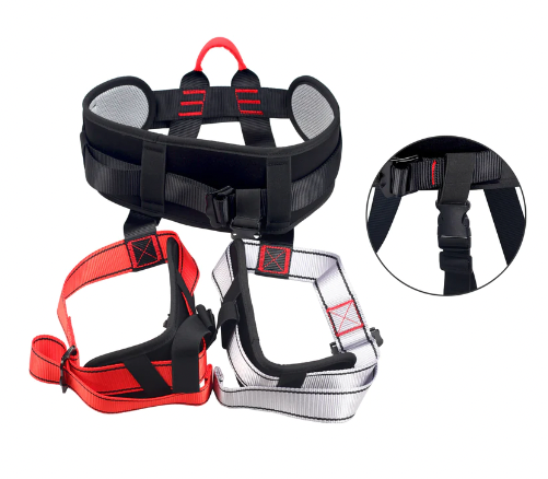 Front profile of the bungee workout harness with a close up of the reinforced belt loop.