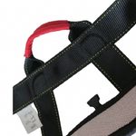 Close up of the reinforced belt on the harness bungee.