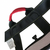 Close up of the reinforced belt on the harness bungee.