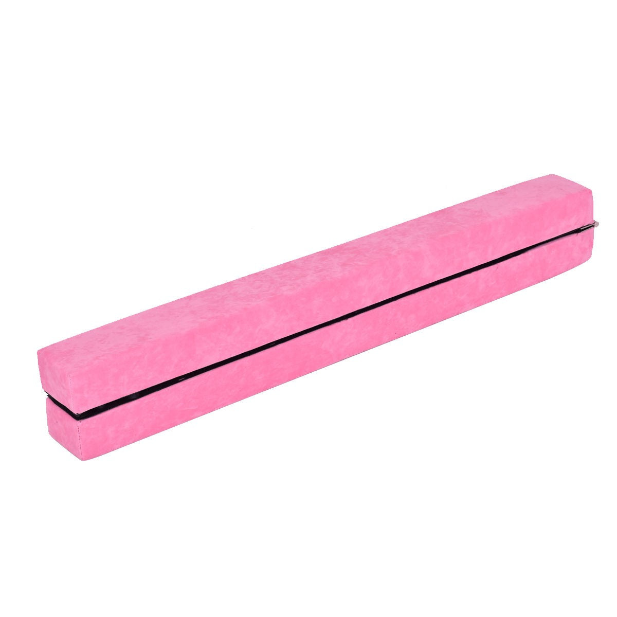 A pink folded-up floor balance beam.