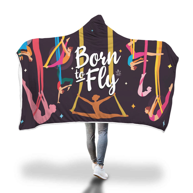 Black Born to Fly Sherpa Hoodie Blanket - Uplift Active