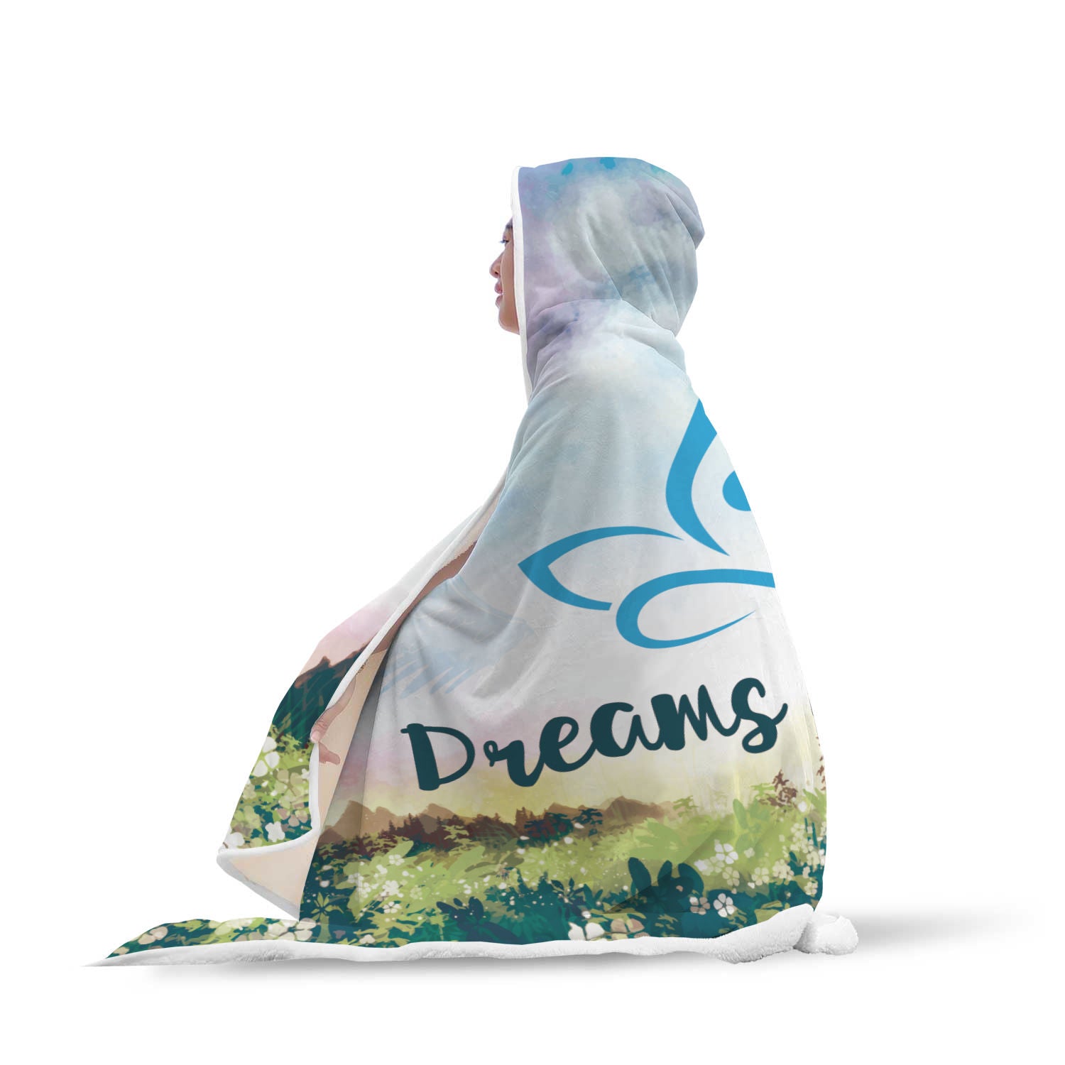 Blue Dreams of Flight Sherpa Hoodie Blanket - Uplift Active