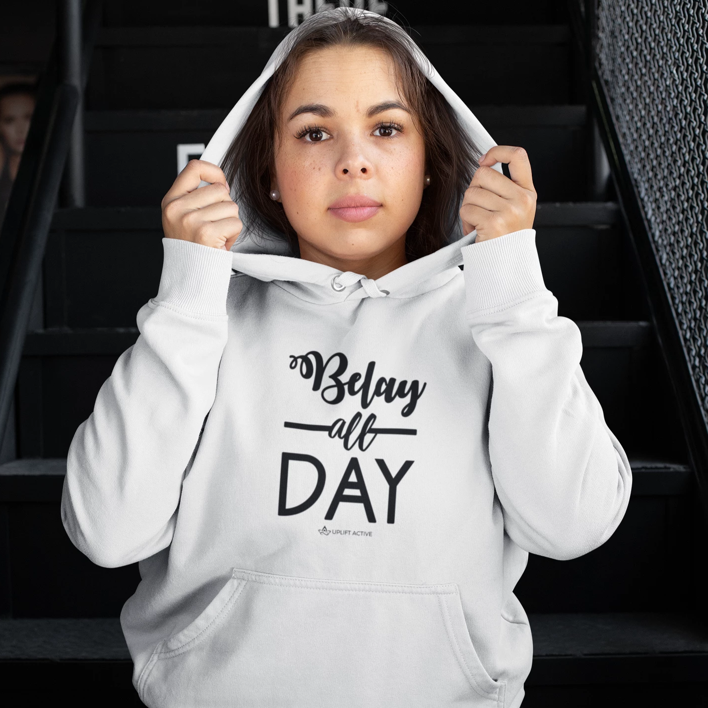 Belay All Day Print in Black Aerial Silks Hoodie - Uplift Active