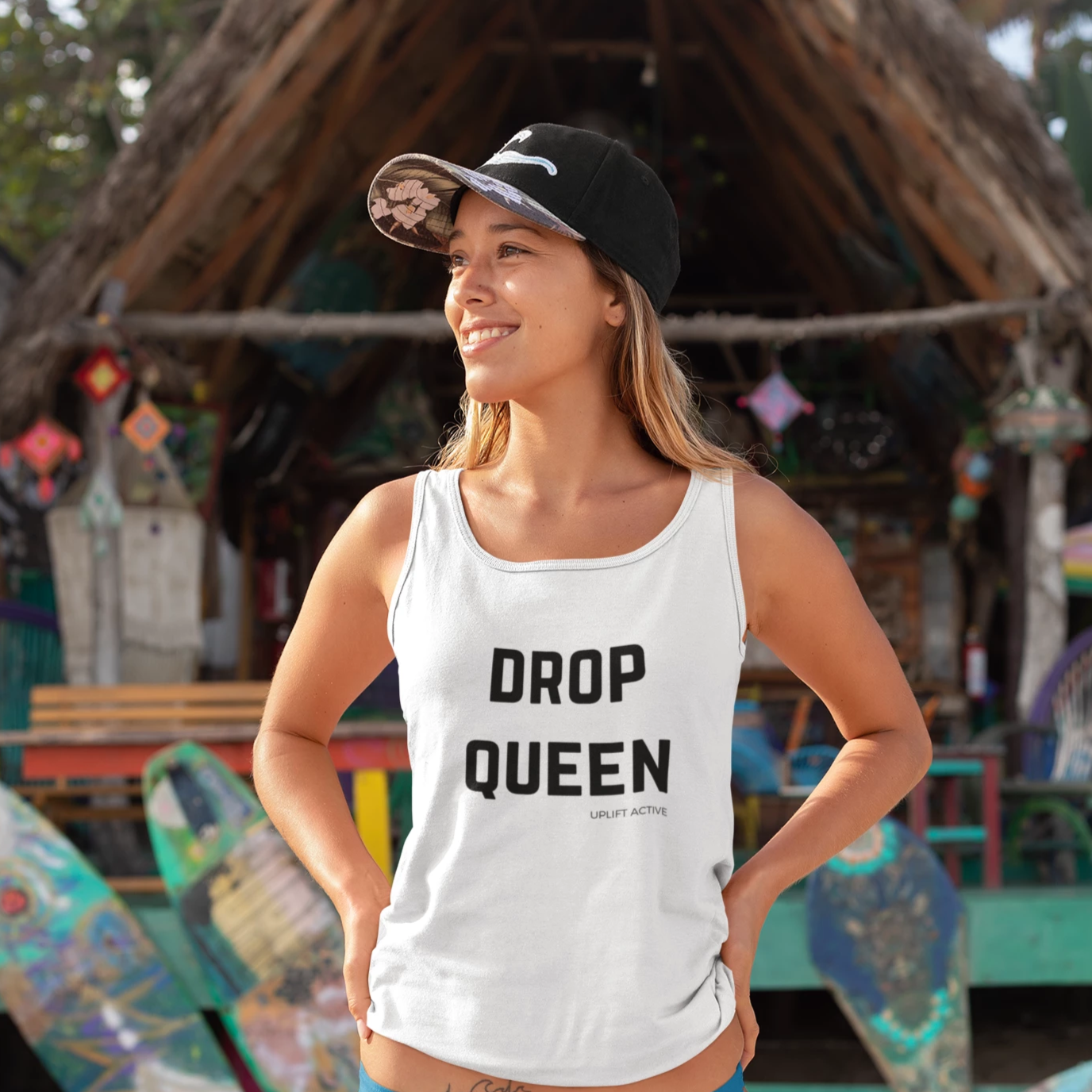 Drop Queen Print in Black Aerial Silks Tank Top - Uplift Active
